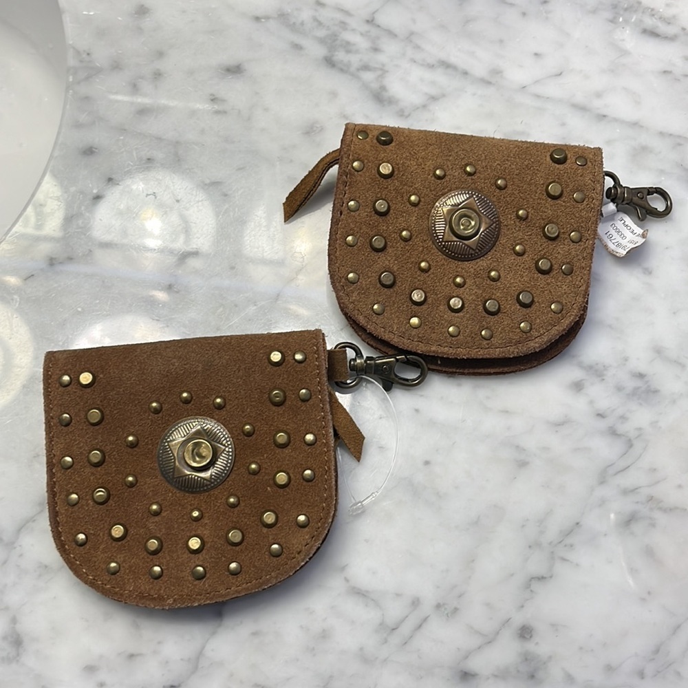 Free People Studded Clip On Wallet Leather in Color: Cognac NWT - Picture 3 of 16